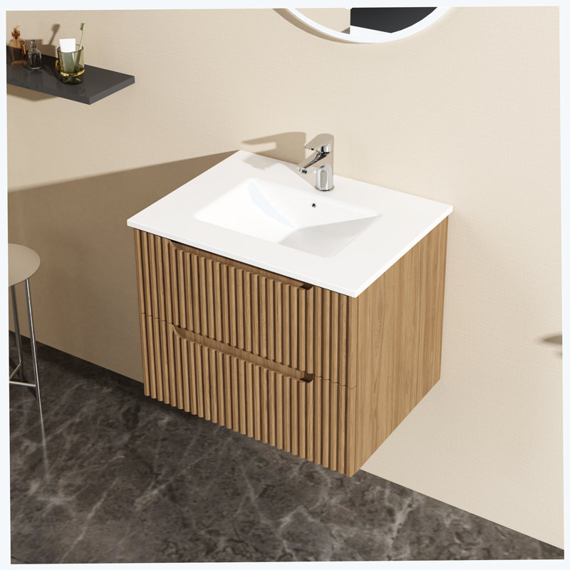 Meuble-lavabo mural 24 po avec lavabo à cuve flottante noyer flottant Goodyo