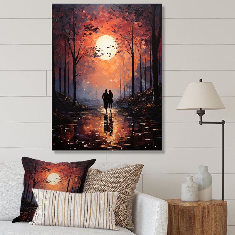 Lorah Couple romantique, paysage embrassant le coucher de soleil II sur toile, H 20 po x l 12 po x P 1 po, Toile tendue