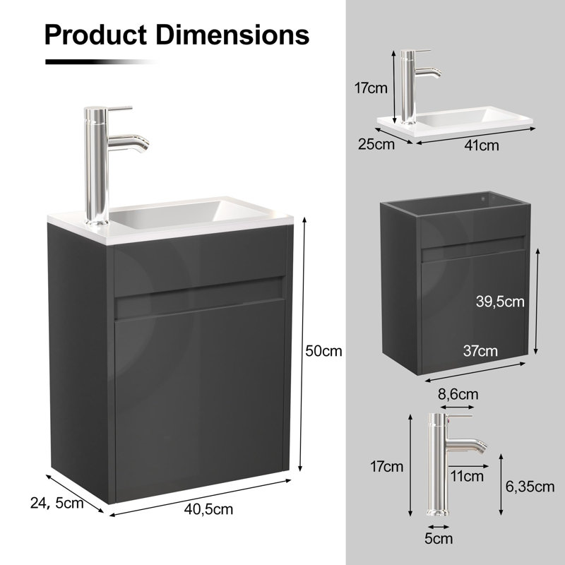 40.5mm Single Bathroom Vanity with Basin, Black