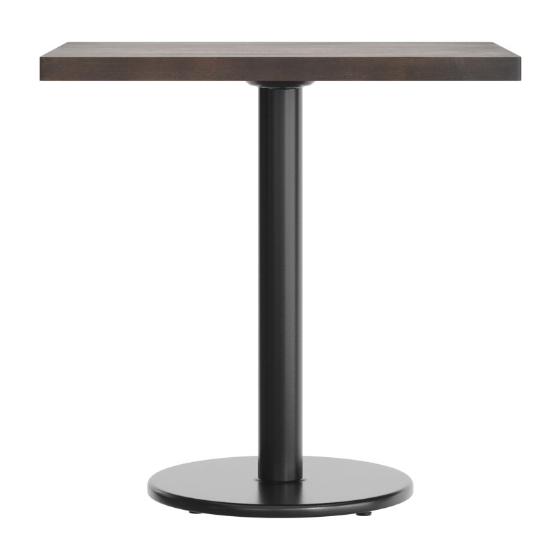 Plateau de table rectangulaire rectangulaire en bois massif avec base ronde à hauteur de repas 18 po, Bois brun foncé, Noir
