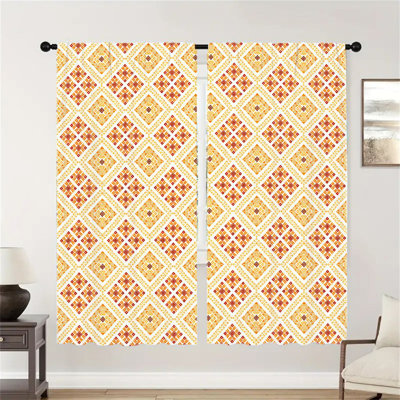 2 pièces rideaux à passe-tringle à motif géométrique, rideaux de fenêtre de style bohème moderne pour le salon, la chambre à manger, la cuisine, les panneaux de traitement esthétiques, la protection de la vie privée
