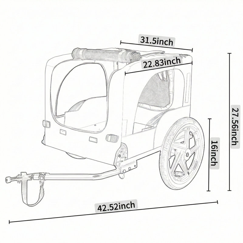 Bike Trailer Cart Suited for Small and Medium Pets, Includes a Frame Designed for Easy Folding, Quick-Release Wheel System, Non-Slip Flooring, and an Internal Tether