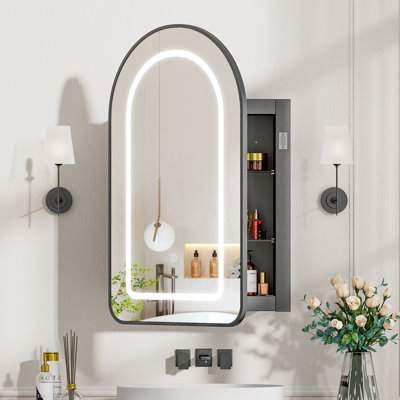 Aishwarya 40x80cm Wall-Mounted Arched Mirror Cabinet with 4-Tier Shelves