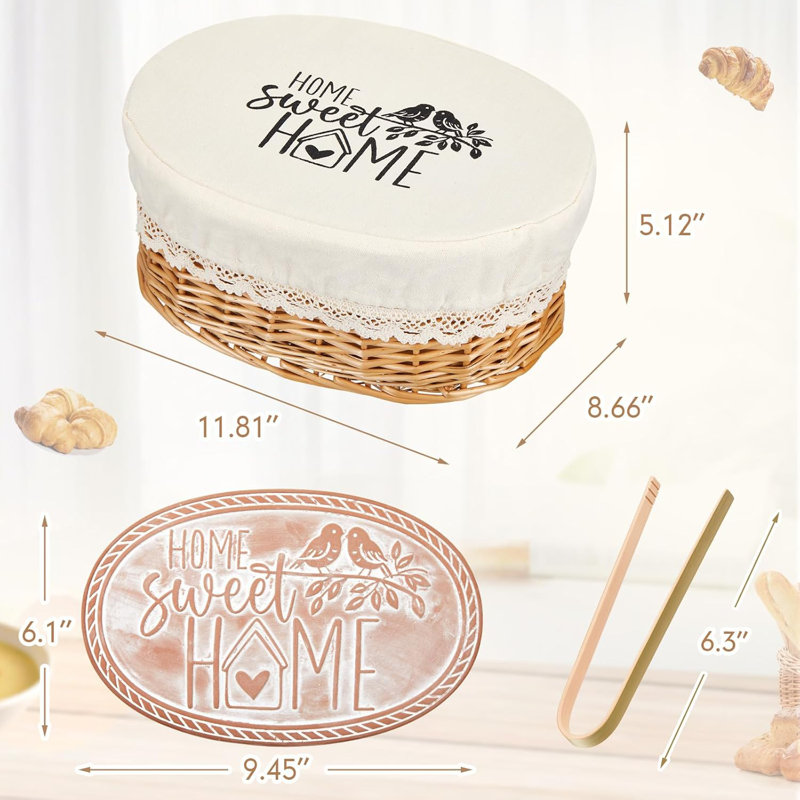 11.81x8.66x5.12 Inch Bread Warmer Basket with Stone & Lid - Tortilla/Bun Serving Basket, Perfect Housewarming/Birthday Gift for Sourdough Makers, Hostess, Mom & Dad