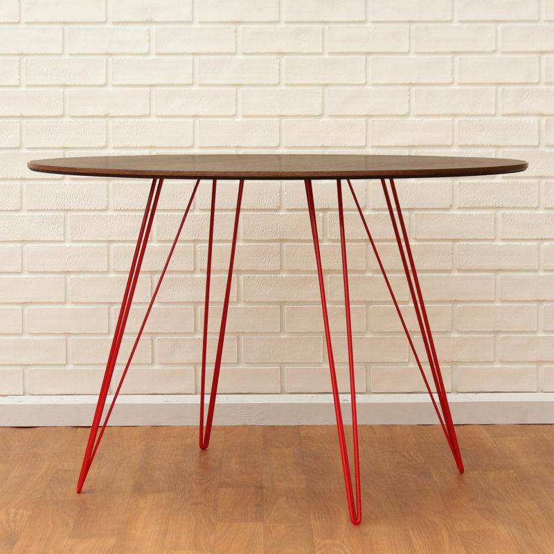Williams Oval Metal Base Dining Table, Red, 30" H x 46" L x 40" W, Walnut
