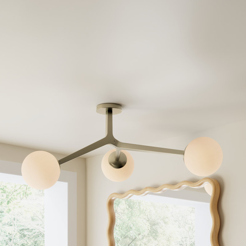 Amarula 3 Light Glass Semi Flush Mount, Antique Gold