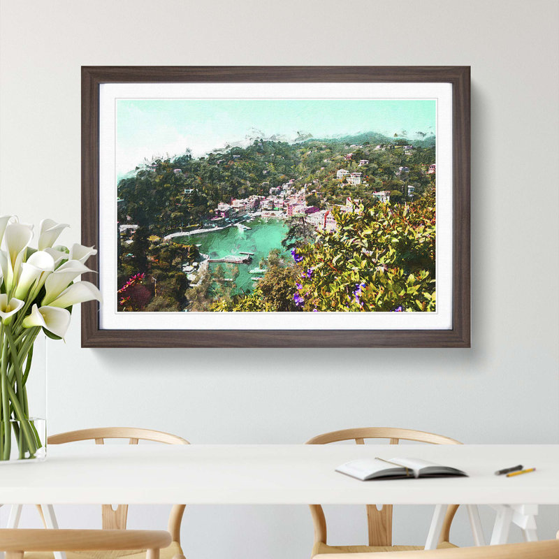 Portofino in Italy - Picture Frame Painting Print, 27cm H x 36cm W x 2cm D, Walnut Framed