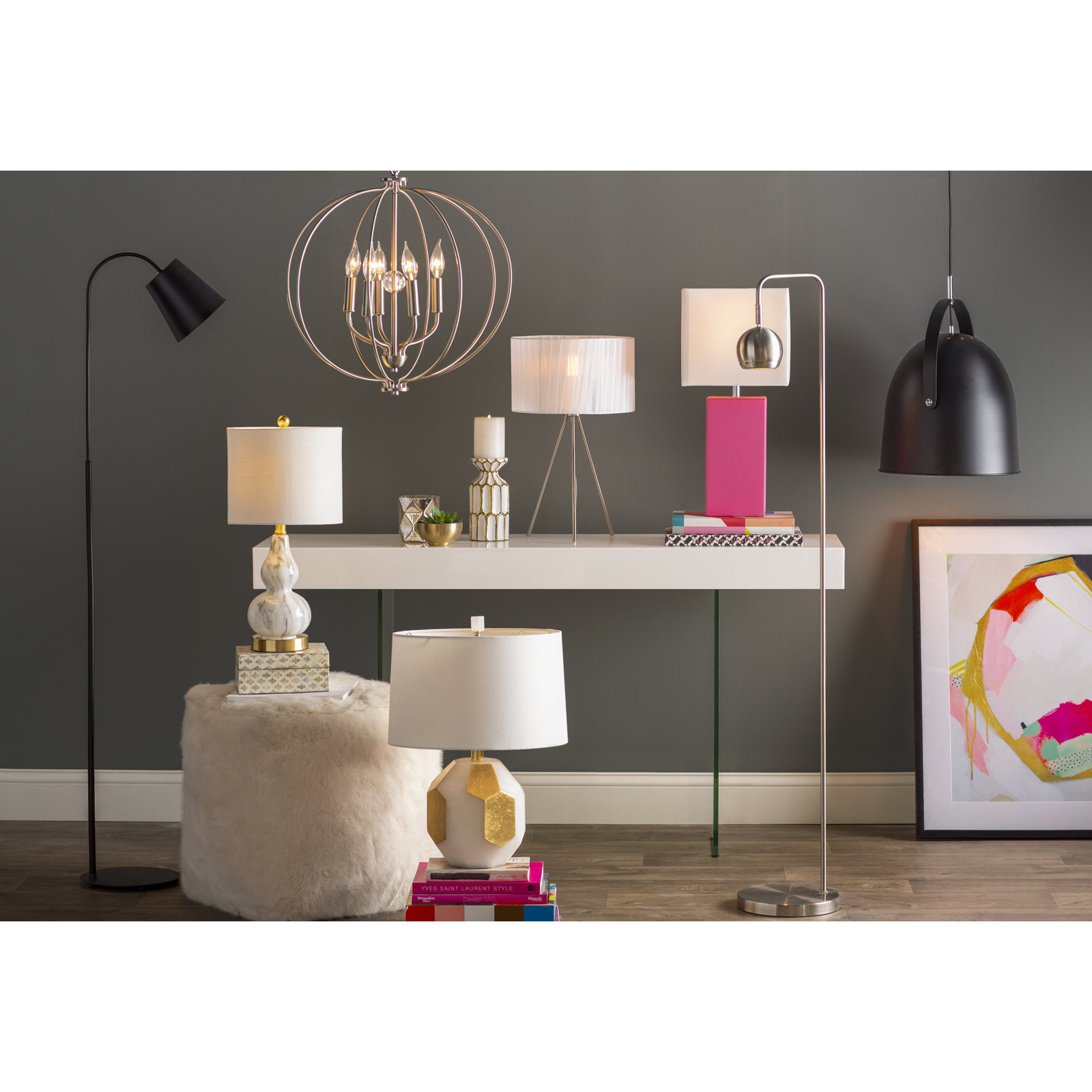 Charlette Single Light Metal Dimmable Pendant, Black/Gold