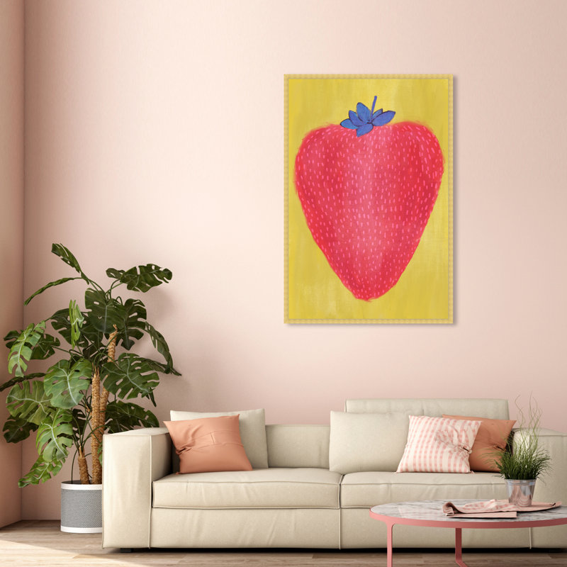 One Strawberry Colorful Shortcake Berry - impression sur papier, H 54 po x l 36 po x P 1,5 po, Cadre doré