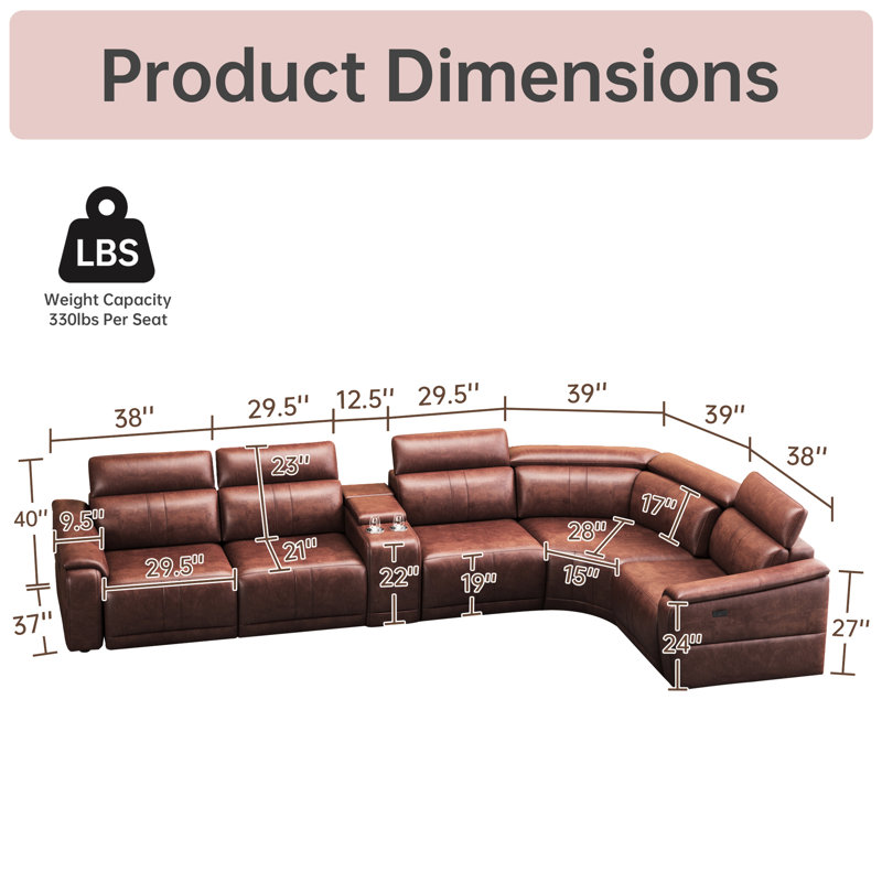 Upholstered 30.44 " Leather Power Reclining Sectional