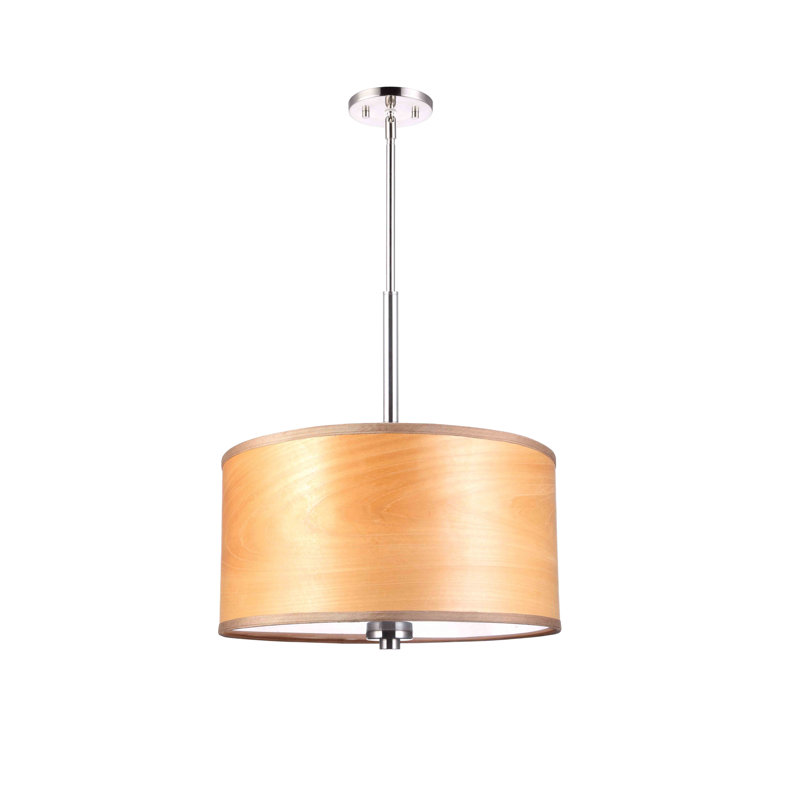 Lustre tambour 3 lumières Ahmia Abularach, Placage de bois brûlé, Nickel satiné, H 13 po x l 17,5 po x P 17,5 po