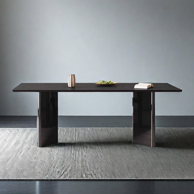 78.74" Black Rectangular Solid Wood + Sintered Stone tabletop Dining Table