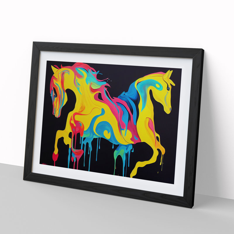 Two Horses Abstract - Single Picture Frame Print, Black Framed, 46cm H x 64cm W x 2cm D