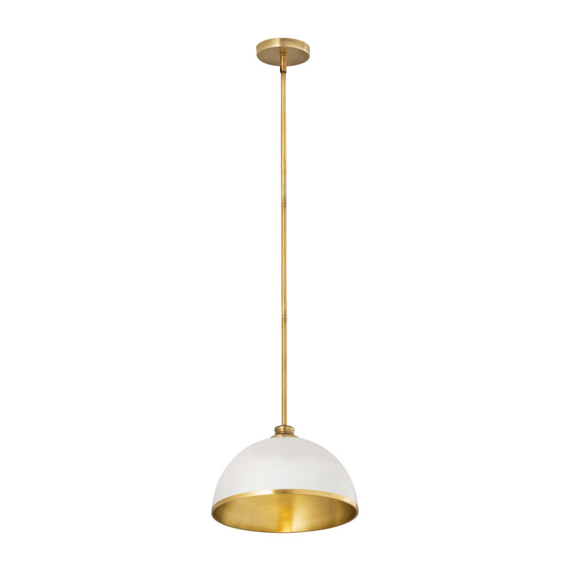 Luminaire suspendu 1 lumière Hagberg, H 12 po x l 14 po x P 14 po, Laiton frotté, Blanc mat