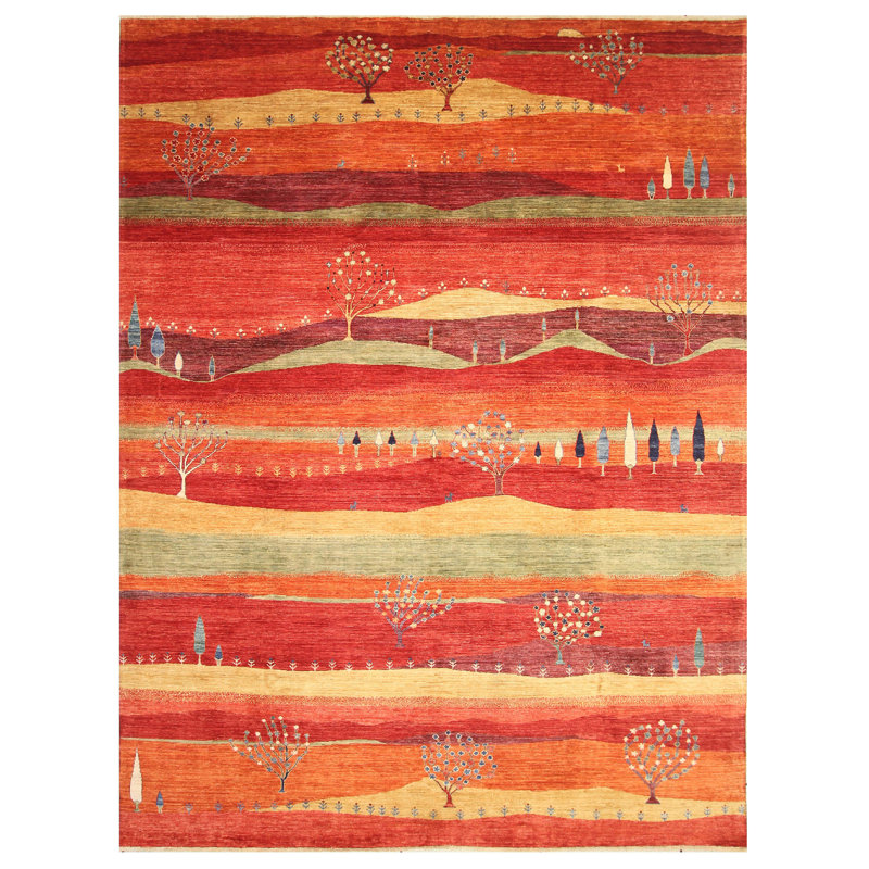 Tapis rouge et multicolore de haute qualité noué à la main