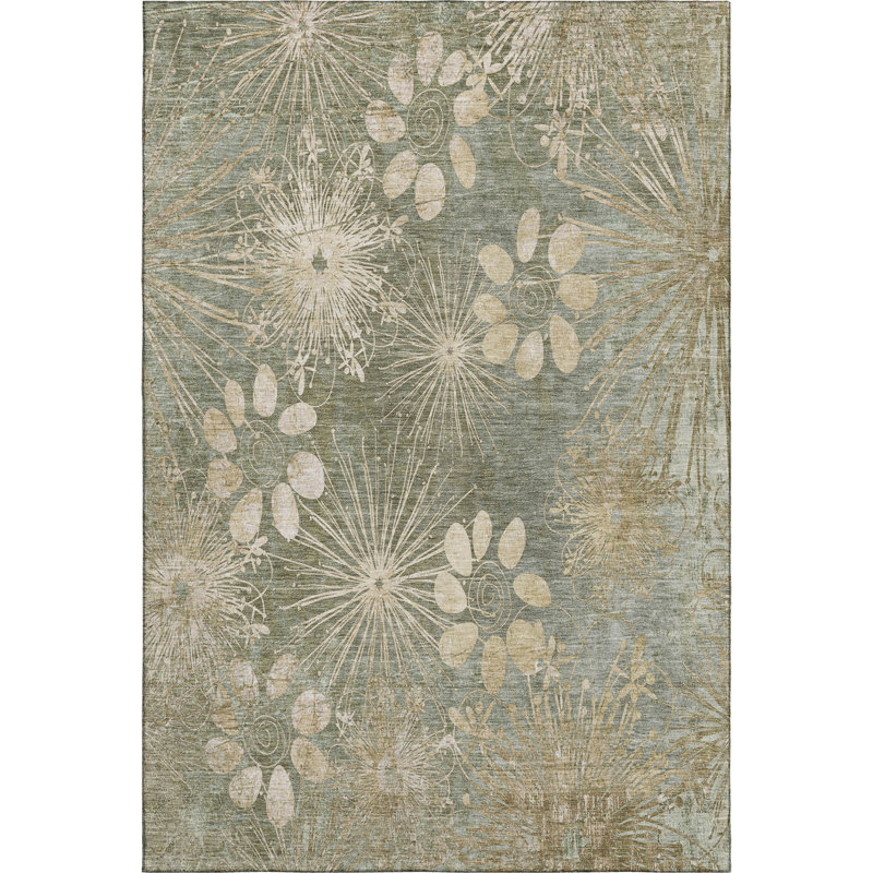 Premium Machine Washable Mayfield AMF2225 Floral Rug, 9' x 12', Sage