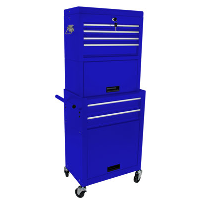 Armoire 6 boîtes à outils détachables - roulant avec 4 roues universelles, capacité de tiroir de 15 kg, thermolaqué, bleu pour atelier coffre de métal amovible, capacité atelier de réparation