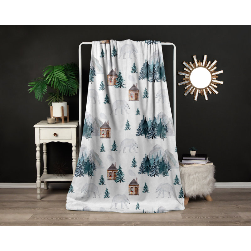 Throw Blanket, 51" W x 60" L, Animal Print/Abstract, Blue/Brown/White