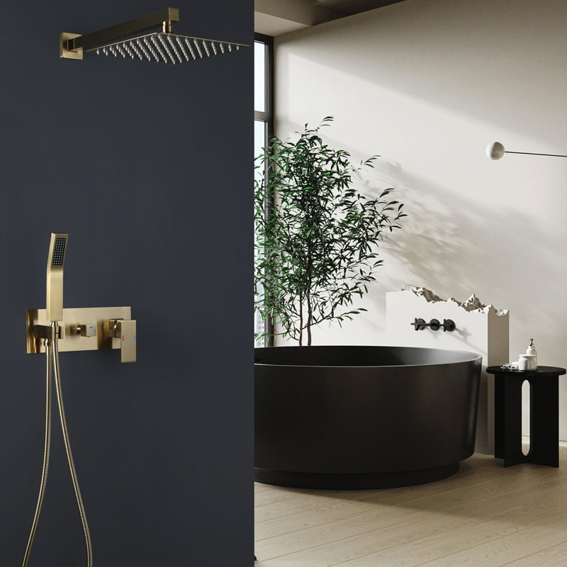 Système de douche mural complet avec valve à pression équilibrée, Or brossé