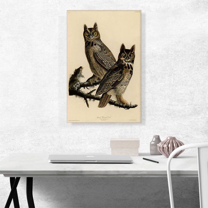 «Great Horned Owl» par James Audubon, reproduction d'art sur toile tendue, H 26 po x l 18 po x P 0,75 po