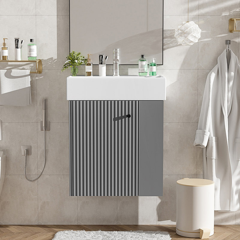 Meuble-lavabo flottant moderne avec lavabo en céramique et rangement à droite