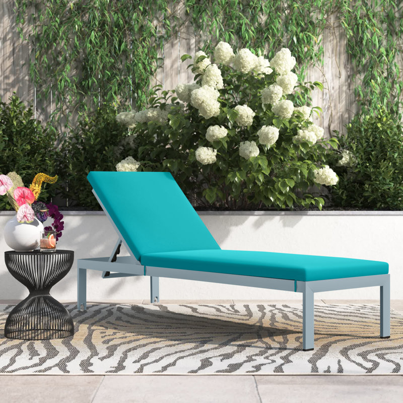 Shore Outdoor Patio Aluminum Chaise with Cushions, Silver, Gray