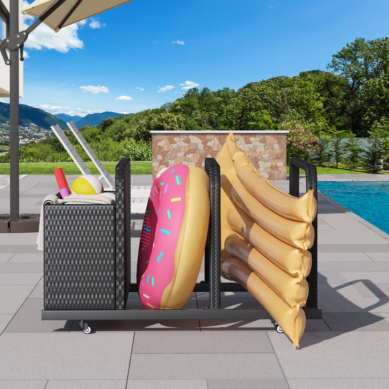 YITA Poolside Wicker Deck Box, Black