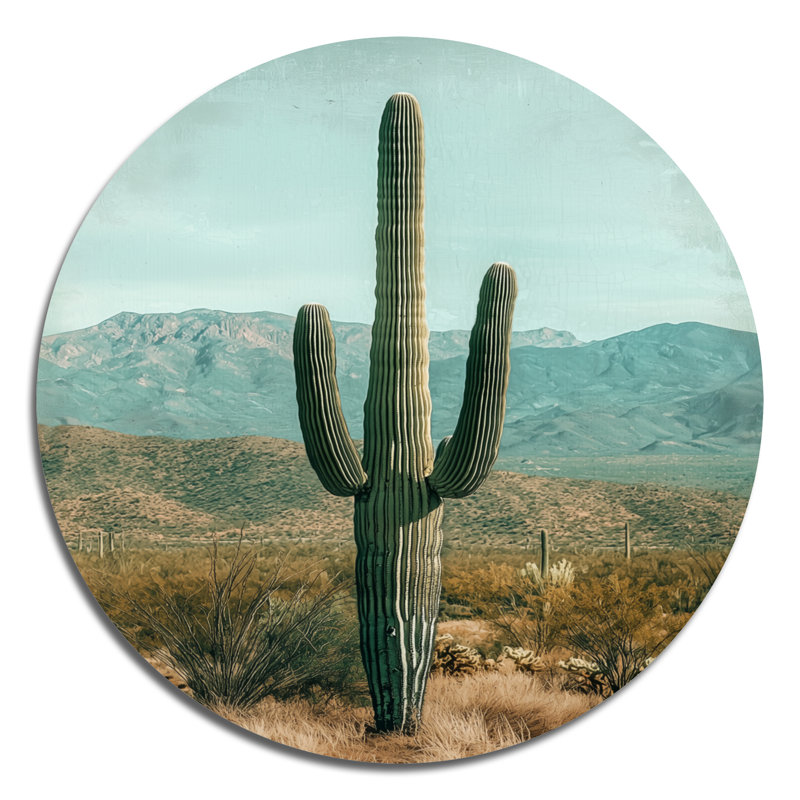 Marris - Cactus rond, impression murale en métal vert traditionnel, H 23 po x l 23 po