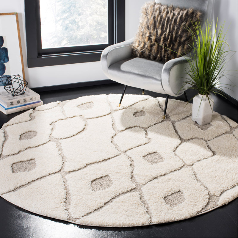 Ashburnham Olympia Shag Performance Geometric Rug, Round 6'7"