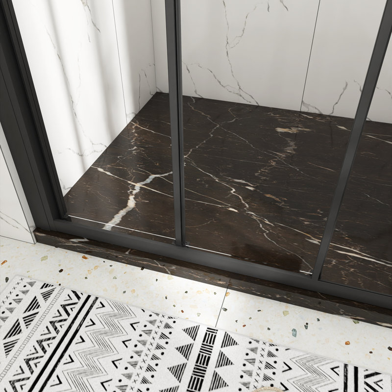 54" x 70" Matte Black Sliding Semi-Frameless Shower Door