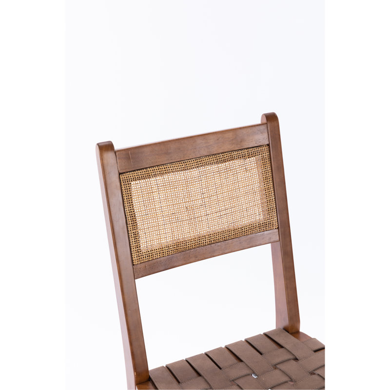 Rattan Leather Woven Strips Kitchen Dining Chair, Living Room Side Chairs 18 Inch K/D Set Of 2