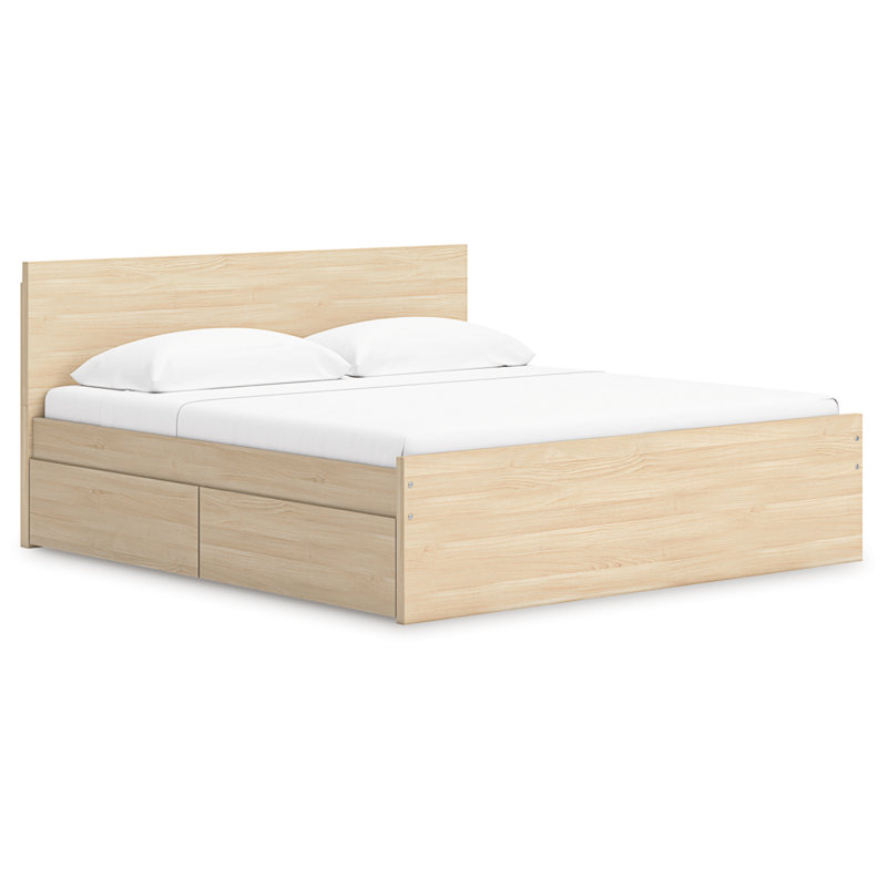 Très grand lit plateforme avec rangement Dunagan, Très grand, Beige
