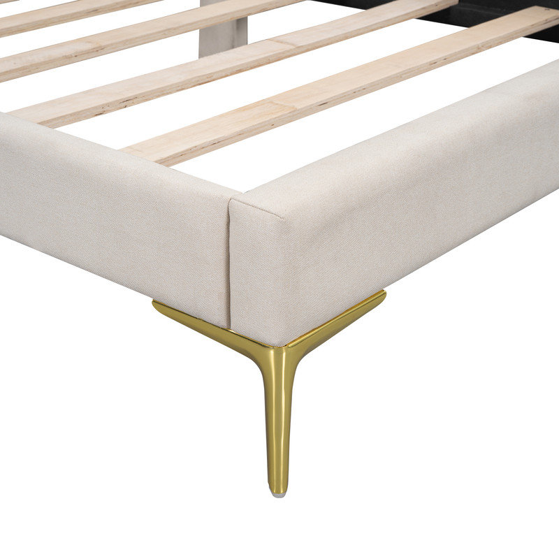 Lit de jour simple rembourré avec tête de lit et accoudoirs pour espaces de vie modernes, Beige
