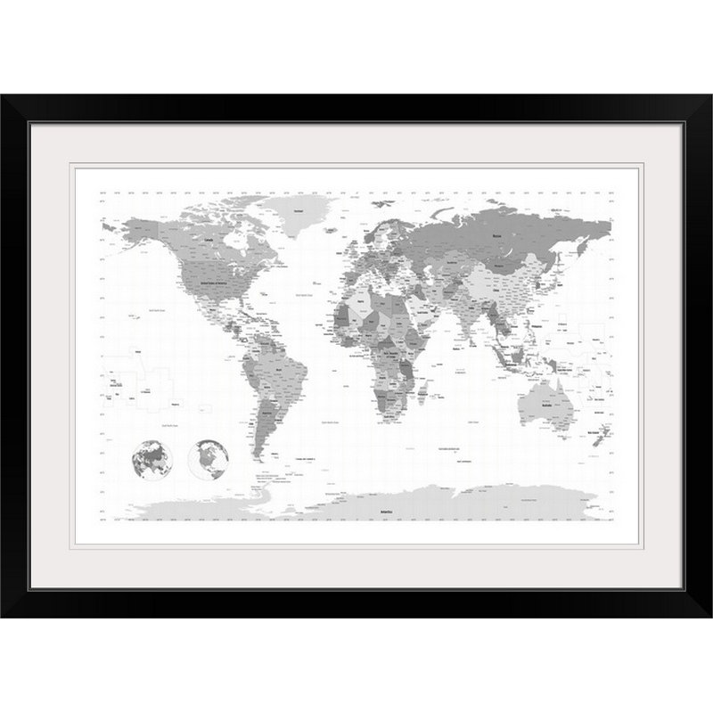 «World Map» par Bellen, impression, Cadre noir, H 20 po x l 26 po x P 1 po