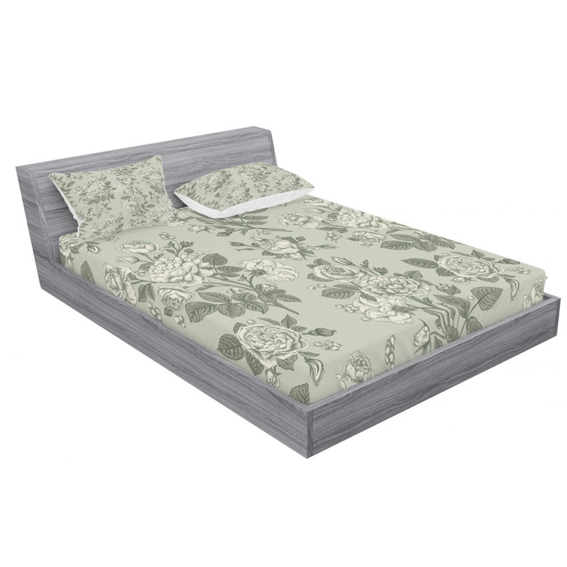 Microfiber Floral Sheet Set, Full Sheet Set with Fitted Sheet