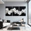 Abstrait blanc sculptural vagues sur fond noir, ensemble de 3 impressions d'art sur toile-1697302497