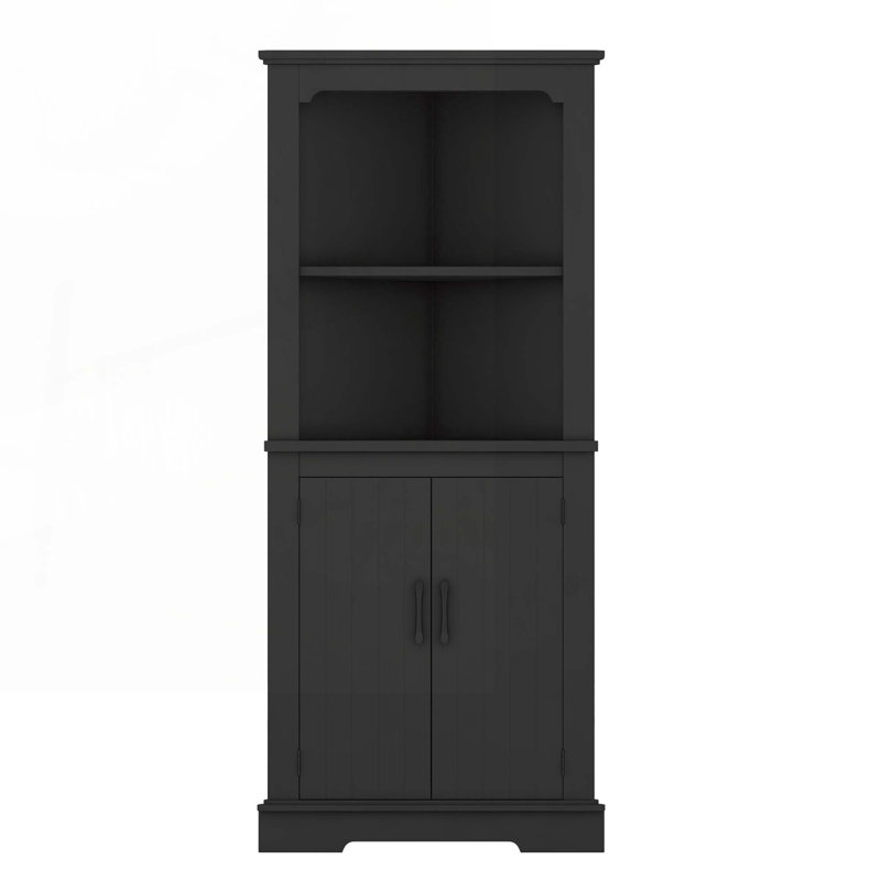 Farmhouse Corner Storage Cabinet With Doors & Shelf , Space-saving Tall Wood Grain Cabinet For Bathroom, Kitchen, Living Room & Laundry Room