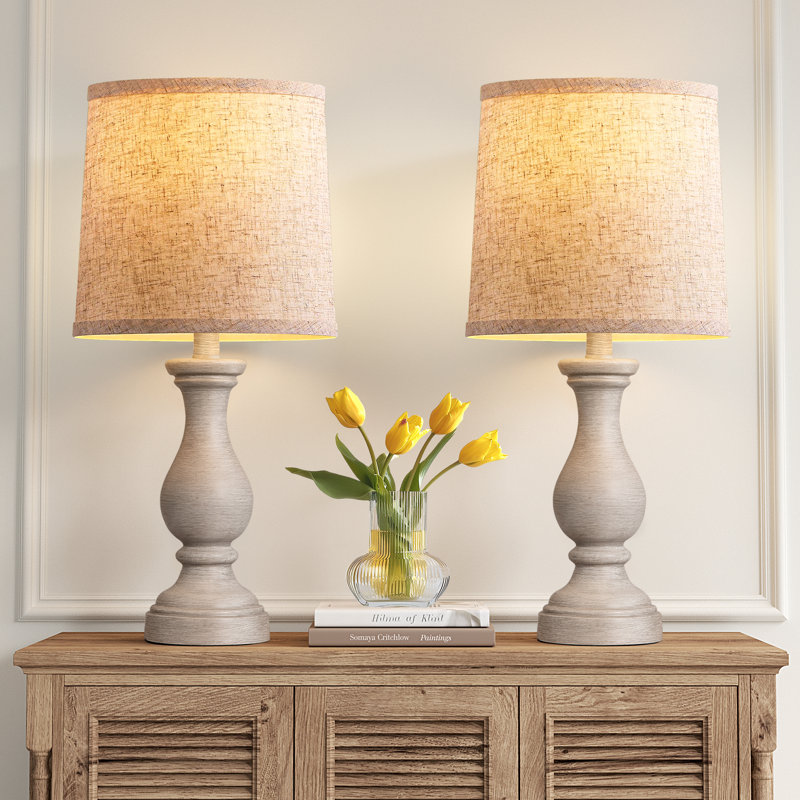 21.9'' Farmhouse Resin Table Lamp Set for Living Room, Nightstand