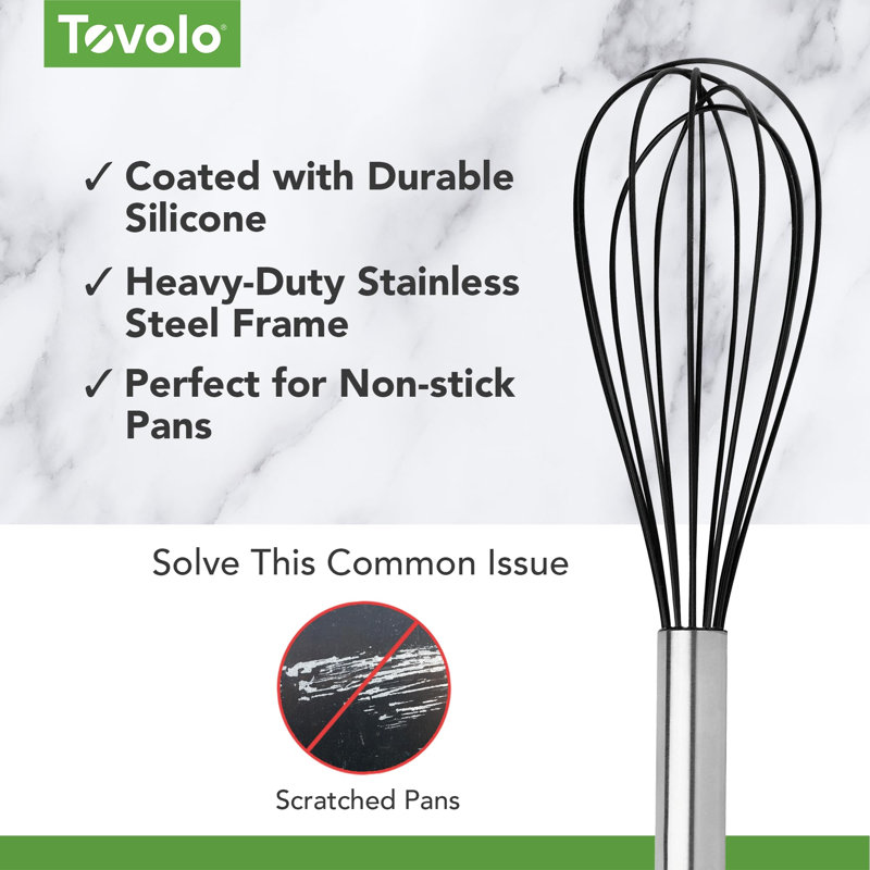 Fouet batteur 9 po Tovolo avec fils revêtus de silicone pour sauces et batterie de cuisine antiadhésive, Noir