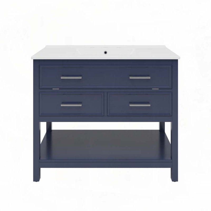 Meuble-lavabo 36 po avec lavabo en céramique, Bleu