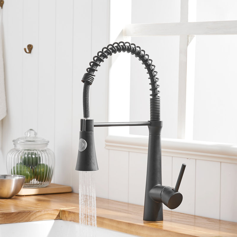 Robinet de cuisine noir avec fonction rétractable, levier unique, céramique, résistant aux taches et aux empreintes digitales, dégagement d'eau en douceur, manuel d'installation simple