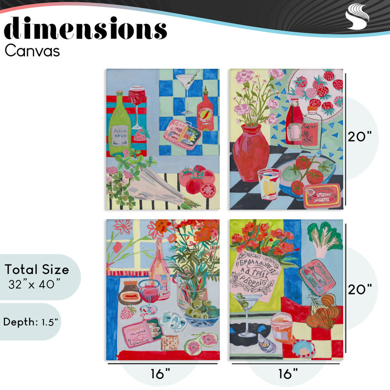 Ensemble de 4 planches de cuisine Kitchen Secrets Still Lifes, design par Melissa Wang, H 20 po x l 16 po