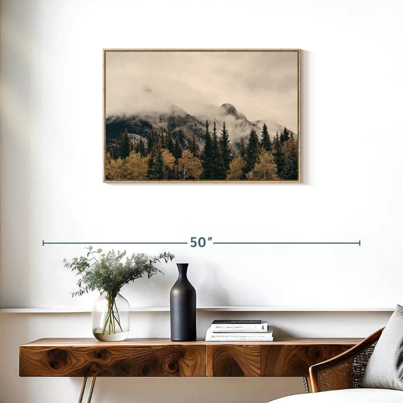Foggy Banff National Park, Cadre flottant en bois naturel, 31 po x 21 po