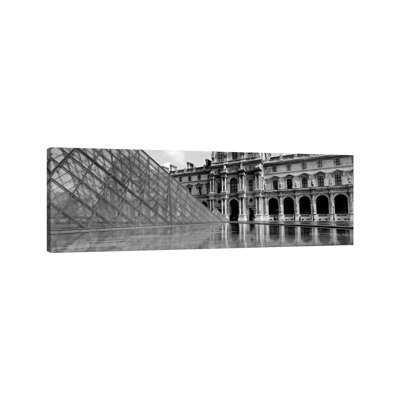Pyramid In Front Of An Art Museum, Musee Du Louvre, Paris, France - Wrapped Canvas Panoramic Print