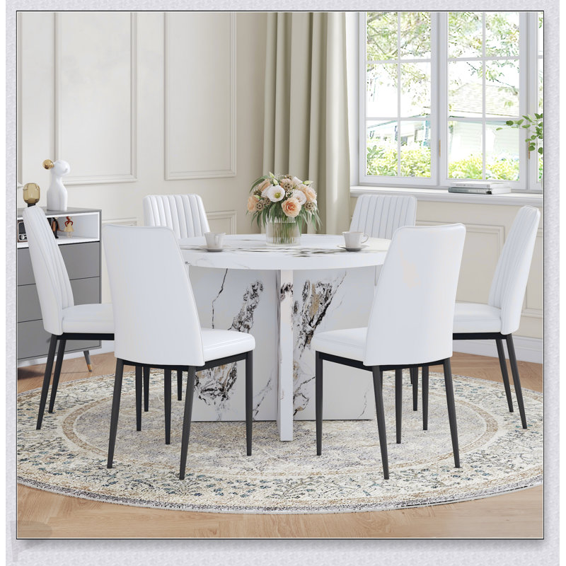 Table de salle à manger ronde et moderne en MDF pour 4 à 6 personnes, durable et élégante avec une surface spacieuse pour des repas et des rassemblements confortables