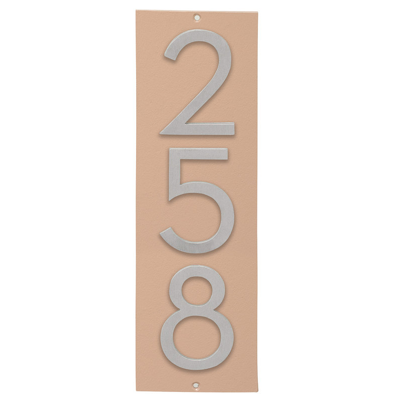 Plaque d’adresse murale flottante linéaire, Taupe, Aluminium brossé, Oui