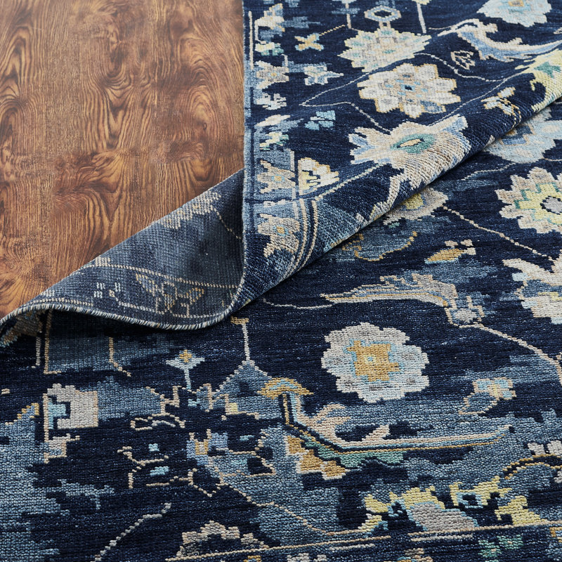 Timeless Fusion Hand Knotted Wool Floral Area Rug in Blue, Rectangle 4' x 6'