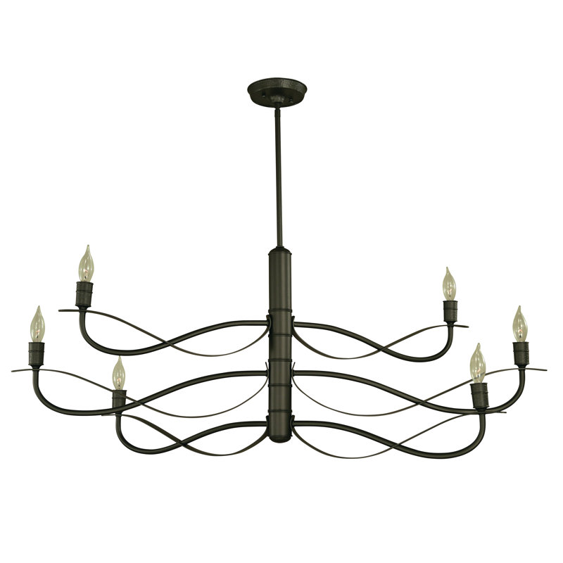 Lustre à niveaux 6 lumières façon bougie, H 19 po x l 46 po x P 14 po
