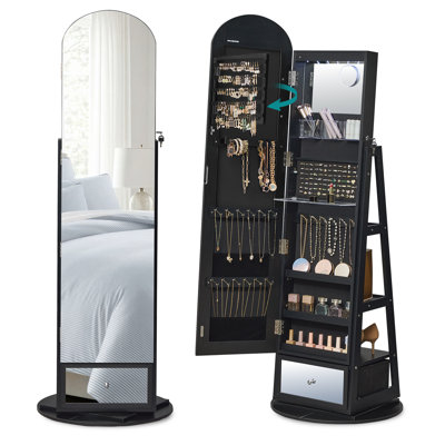 Armoire à bijoux de 22 po de largeur avec miroir et lumières à DEL, armoire à bijoux pivotante à 360 °