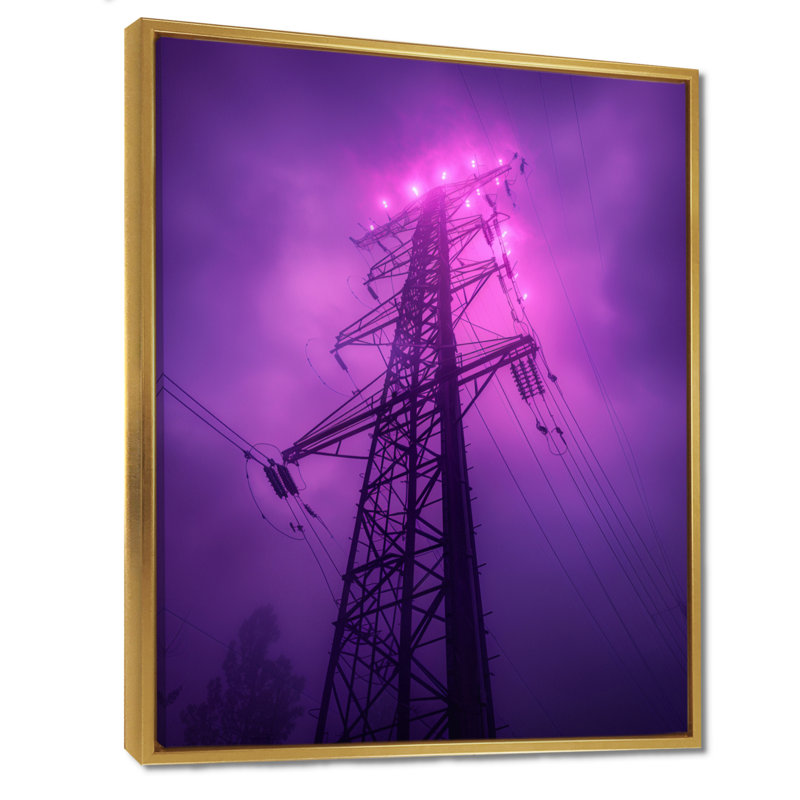 Éclipse mauve, lignes électriques - Photo II, Cadre flottant doré, H 20 po x l 12 po x P 1 po